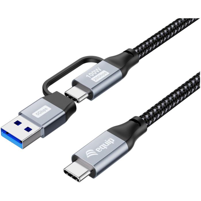Equip 128432 Cable USB-C 3.2 Gen 2x2 a USB-A/C Macho/Macho 2m 20Gbps 100W Carga Rápida 4K Negro