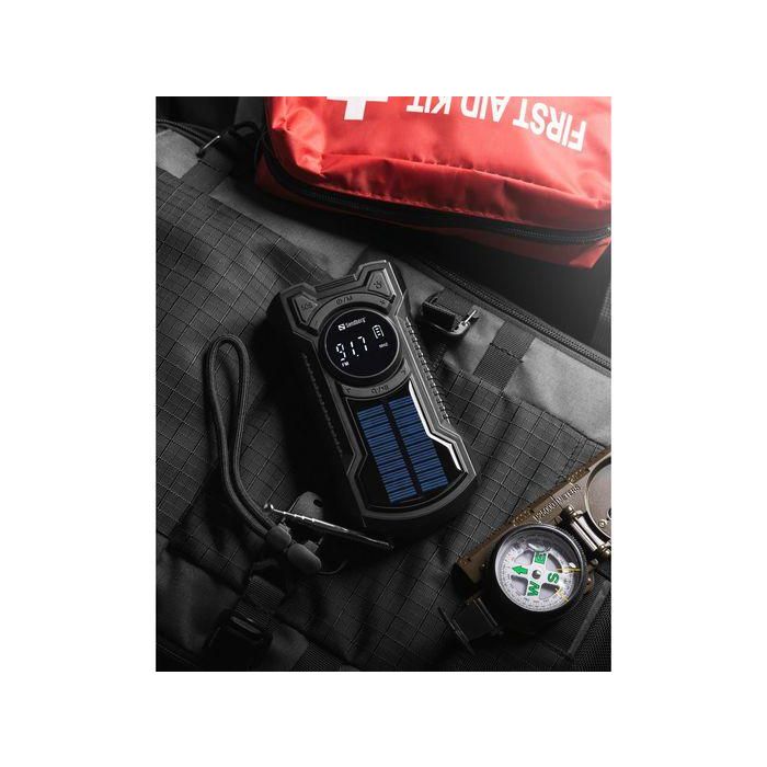 Sandberg Survivor All-in-1 5000 Powerbank, Altavoz Bluetooth, Radio AM/FM, Linterna y Lámpara de Lectura con Carga Solar/Manivela 5