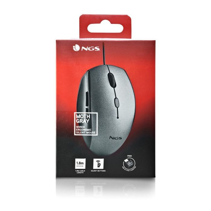 NGS Ratón Moth Gray con Cable Ergonómico Botones Silenciosos 5 Botones DPI Ajustables 800/1200/1600 USB Tipo C para PC 4 NGS Ratón Moth Gray con Cable Ergonómico Botones Silenciosos 5 Botones DPI Ajustables 800/1200/1600 USB Tipo C para PC 4