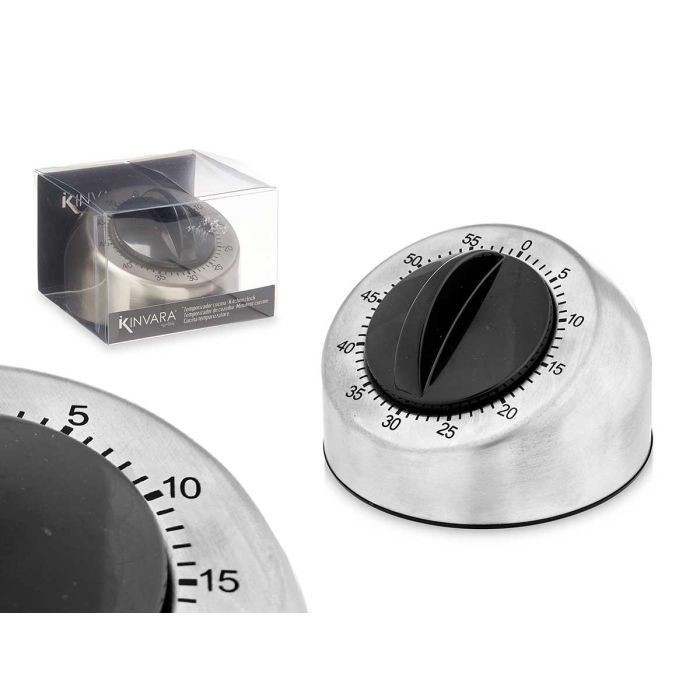 Temporizador de Cocina Kinvara Acero, 8.3x6x8.3 cm, Metal/Negro (12 Unidades) Temporizador de Cocina Kinvara Acero, 8.3x6x8.3 cm, Metal/Negro (12 Unidades)