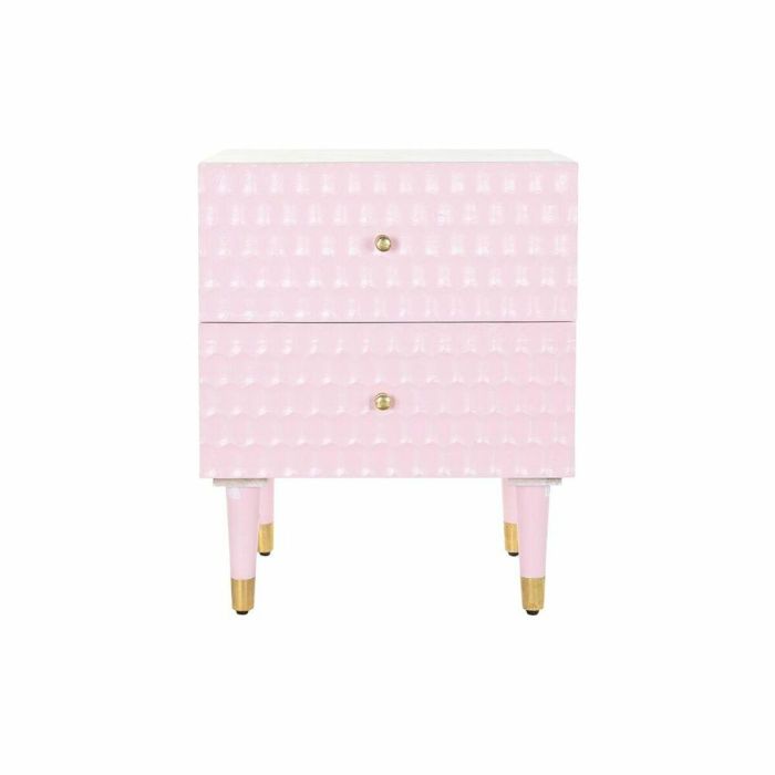 Mesita de Noche DKD Home Decor 52 x 42 x 65 cm Metal Rosa claro Madera de mango 1