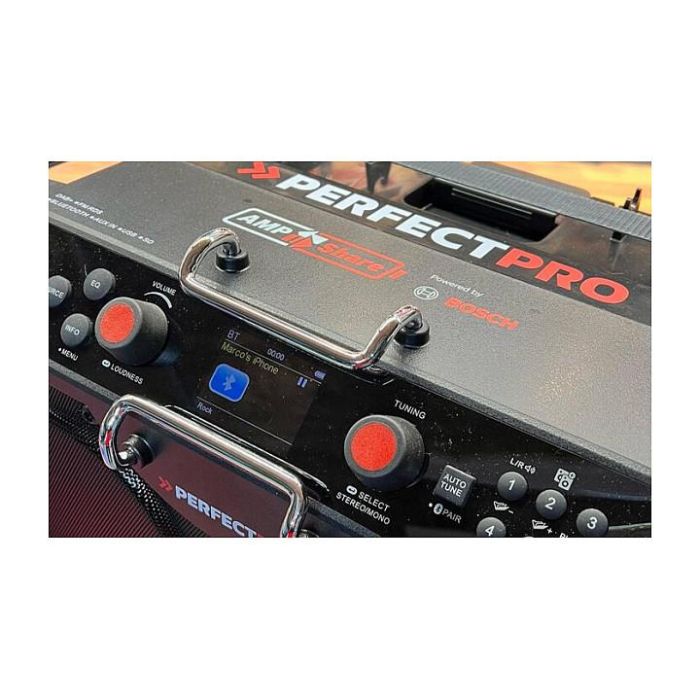 PerfectPro ROCKHART 18V Baustellenradio - Radio de obra digital con DAB+/FM, Bluetooth 5.2, NFC, 60W, 4 altavoces, resistente a golpes y agua (IP44), Negro/Rojo