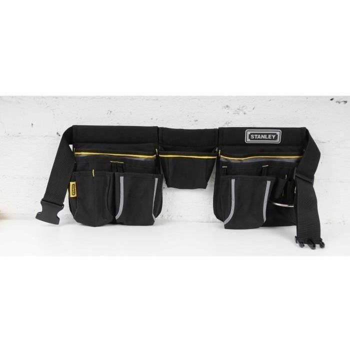 Stanley 1-96-178 Cinturón Portaherramientas Acolchado Talla Adaptable con Bolsas y Soporte Martillo Poliéster Negro