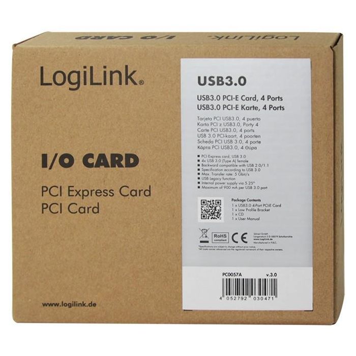 LogiLink PC0057A Tarjeta PCI Express 4 Puertos USB 3.0 Interna 5 Gbit/s para PC 5