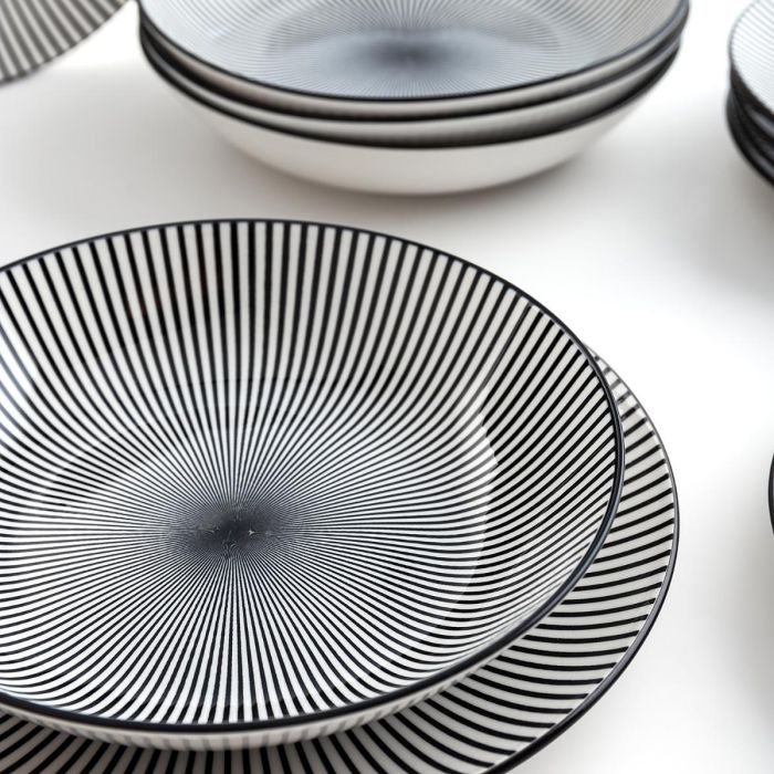 Quid Vajilla Porcelana Miami Decorada 18 Piezas para 6 Personas - Negro, Apto Lavavajillas y Microondas 3