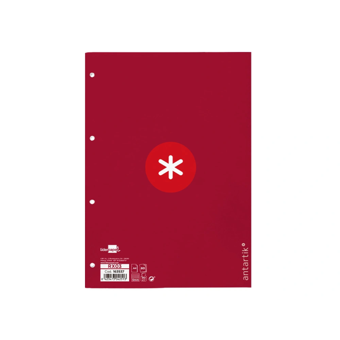 Antartik Recambio A4 80 Hojas 90gr Cuadro 5mm 4 Taladros Banda Marco Color Frambuesa 2