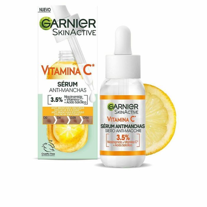 Garnier Vitamina C Serum Anti-Manchas 30ml con Niacinamida y Ácido Salicílico, Reduce Marcas de Acné y Unifica Tono