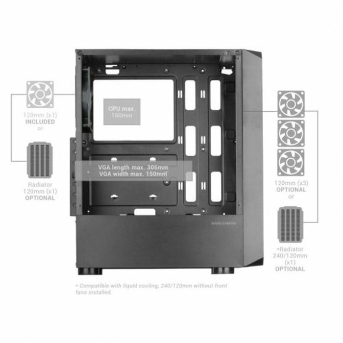 Mars Gaming MC-2000 Caja Semitorre ATX con Ventilador 120mm, Refrigeración Líquida 240mm, Ventana Lateral, Soporte para Gráficas 306mm 1