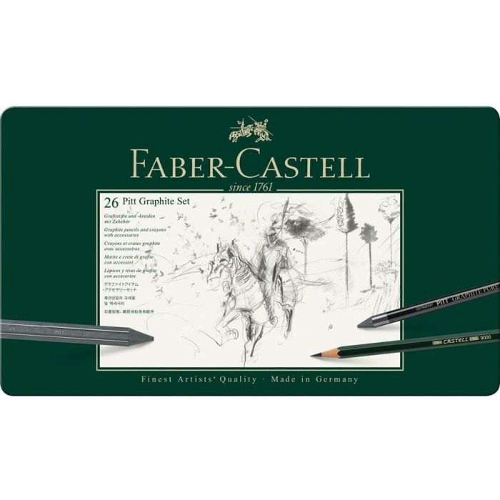 FABER-CASTELL 112974 Set Pitt Graphite grande, estuche metálico, 26 piezas
