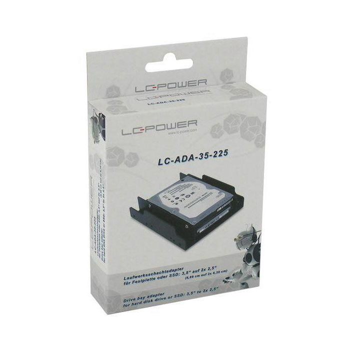 LC-Power LC-ADA-35-225 Adaptador de Bahía 2x2.5 a 3.5 pulgadas para Montagekit, Panel Frontal Negro, Plástico