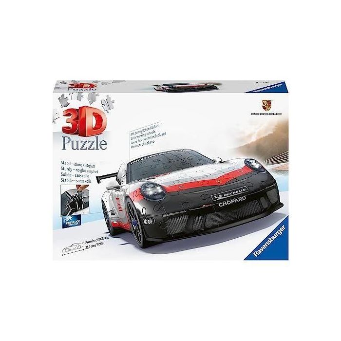 Ravensburger-Puzzle 3D Porsche 911 GT3 Cup-A partir de 10 años-108 piezas numeradas para montar sin pegamento-Accesorios incluidos-11557