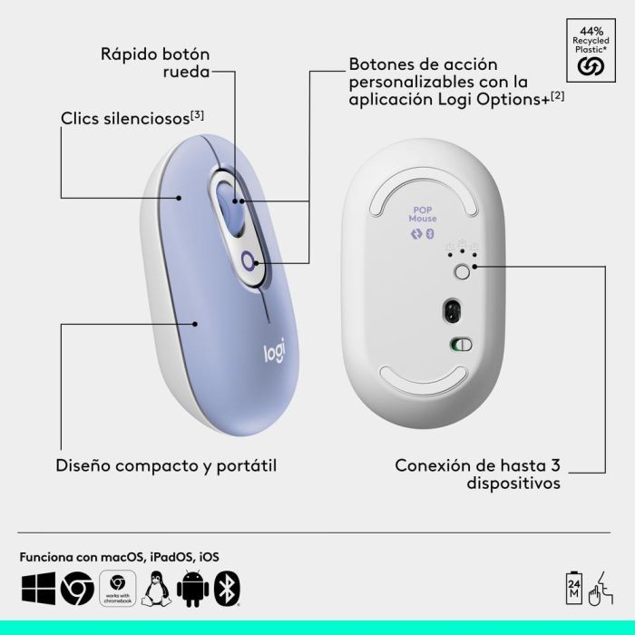 Logitech Ratón Inalámbrico Pop Mouse Lila - Alta Precisión, Personalizable, Multidispositivo 6 Logitech Ratón Inalámbrico Pop Mouse Lila - Alta Precisión, Personalizable, Multidispositivo 6