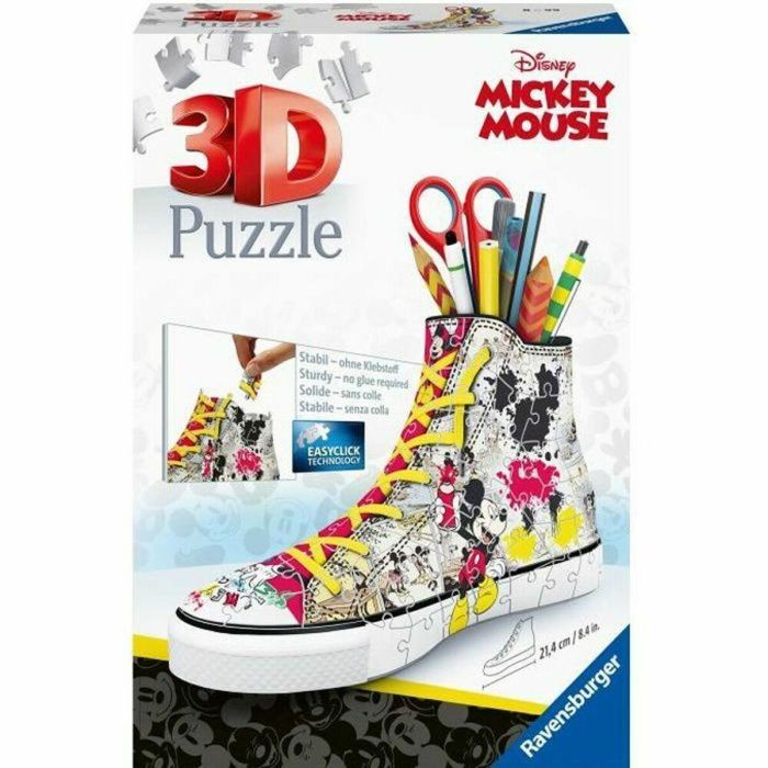 Ravensburger Puzzle 3D Zapatilla Sneaker Mickey Mouse Disney - 108 Piezas para Construir y Decorar, Funciona como Portalápices