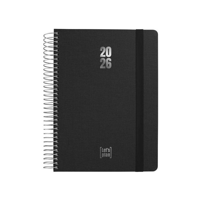 Agenda Anual (2026) Grafoplas Fancy Espiral Tapa Extradura Con Goma A5 210X150 D/P Negro