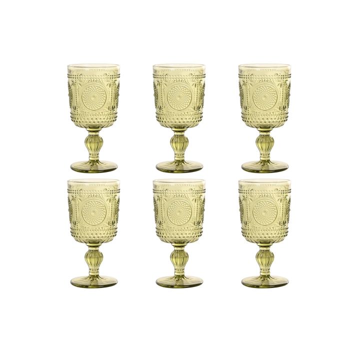 DKD Home Decor Copa Colonial de Cristal Verde 310ml Set de 6 – Apto Lavavajillas