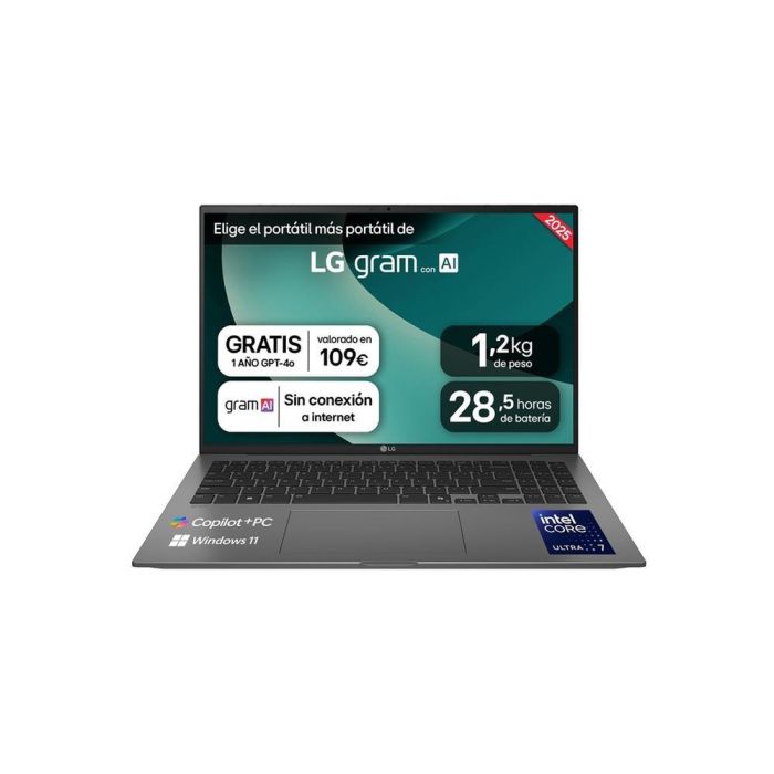 LG Gram 16Z90Tl-G Portátil 16" WQXGA Intel Core Ultra7 258V 32GB RAM 1TB SSD Windows 11 Home Negro LG Gram 16Z90Tl-G Portátil 16" WQXGA Intel Core Ultra7 258V 32GB RAM 1TB SSD Windows 11 Home Negro