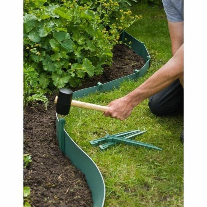 Nature Anclajes de Borde para Jardín Polietileno Reciclado - Bolsa 10 Estacas H 26.7x1.9x1.8cm - Fijación Encaje o Tornillo Verde 4