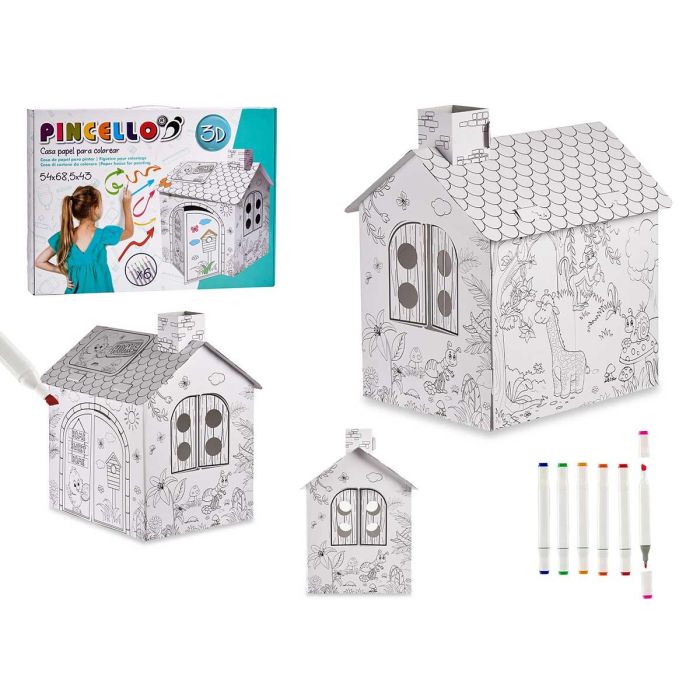 Set de colorear papel casa con 6 rotuladores Pincello 49x68x60 cm (4 Unidades) Set de colorear papel casa con 6 rotuladores Pincello 49x68x60 cm (4 Unidades)