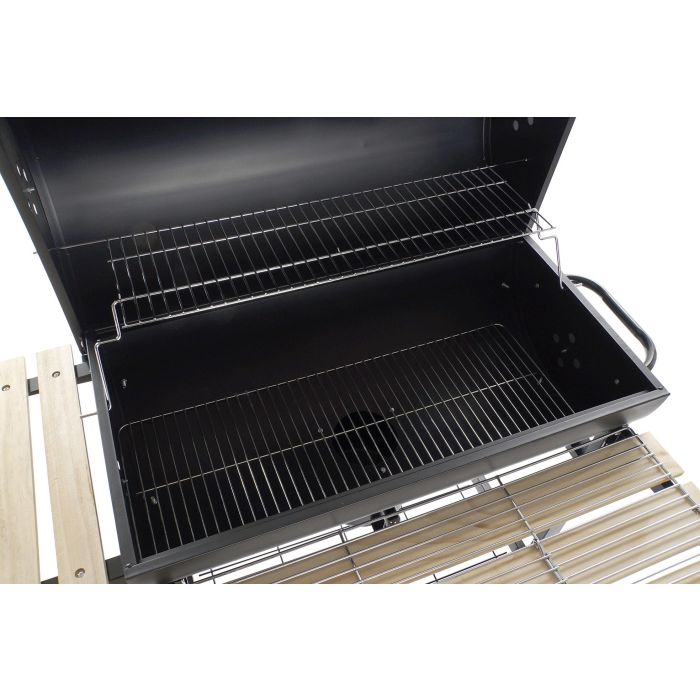 Barbacoa de Carbón con Tapa y Ruedas DKD Home Decor Negro Natural Madera Metal Acero 108 x 71 x 103 cm 3