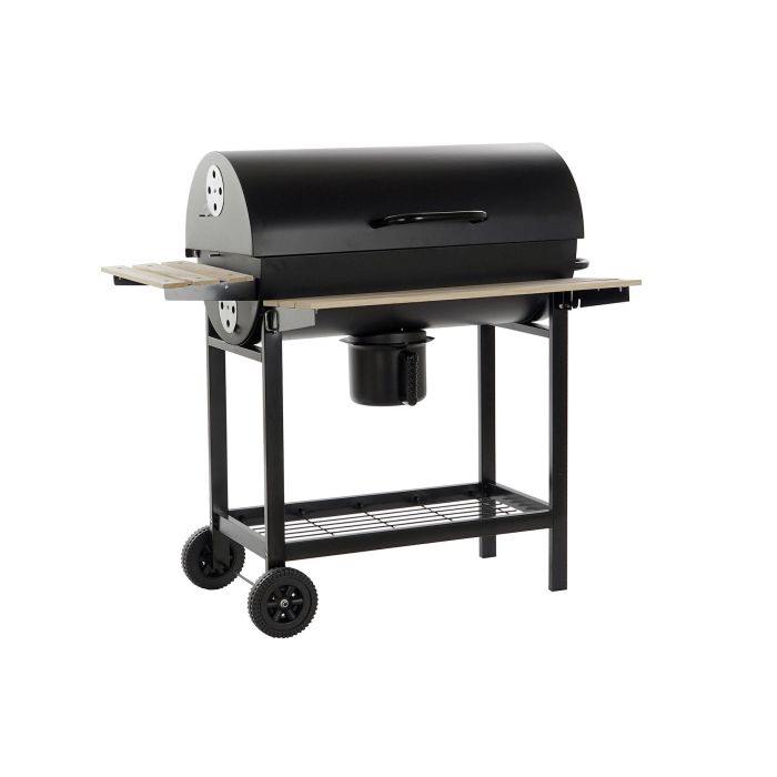 Barbacoa de Carbón con Tapa y Ruedas DKD Home Decor Negro Natural Madera Metal Acero 108 x 71 x 103 cm 6