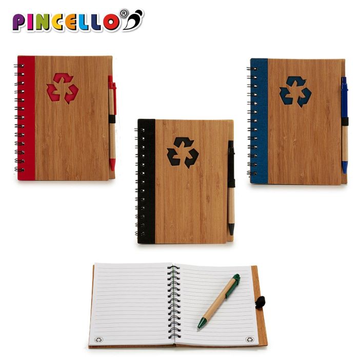 Pincello Libreta Bambú Reciclado con Bolígrafo, 18x14 cm, Surtidos (Set de 24) 2