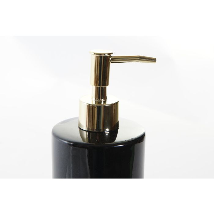 DKD Home Decor Dosificador Glam para Jabón o Loción Negro Dorado, Materiales Gres y Metal, Set de 2 Unidades, Medidas 8x8x19 cm 1