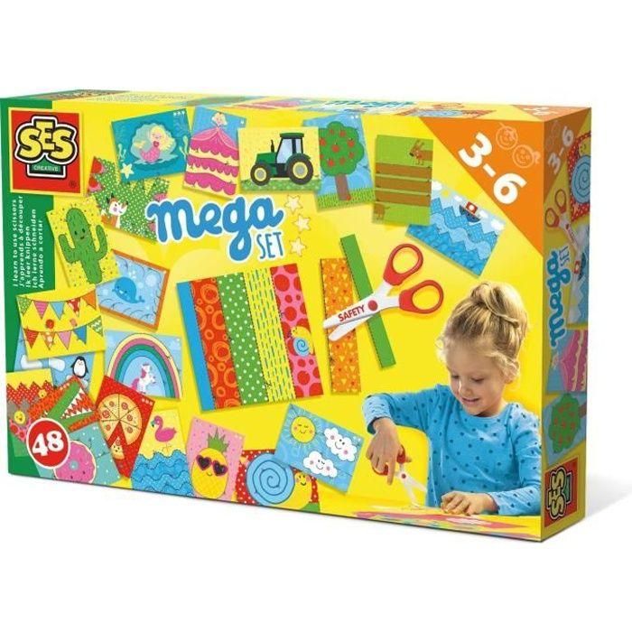 Ses Creative Aprendo a cortar Mega Kit - Incluye 48 hojas preimpresas listas para cortar y tijeras especiales - Para niños y niñas +3 años