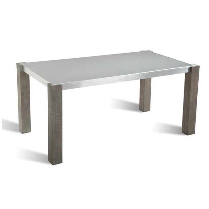 DKD Home Decor Mesa de Comedor Moderna Gris de Cristal Templado, Roble y Aluminio, 92 cm Largo x 162 cm Ancho x 74 cm Alto