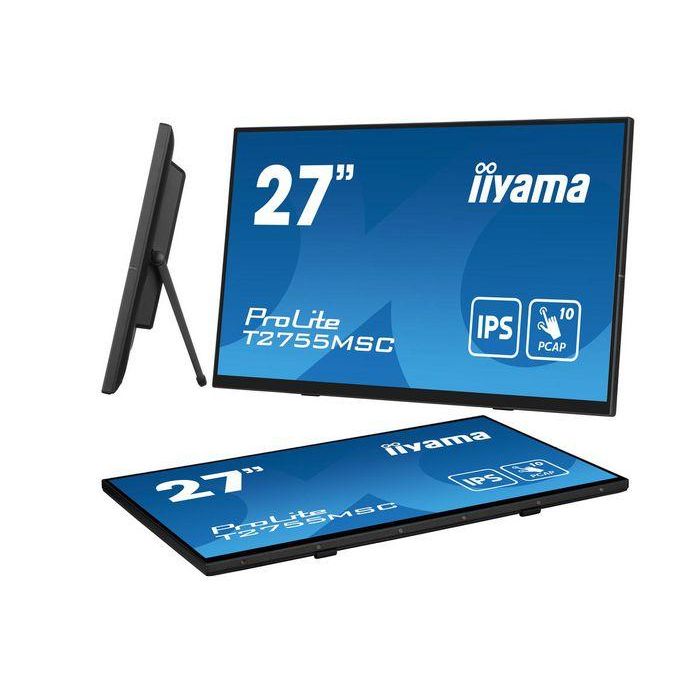 MONITOR IIYAMA 27" IPS BONDED PCAP 10P TOUCH, 1920X1080, FLAT BEZEL FREE GLASS FRONT, HDMI, DISPLAYPORT, 360CD/M², USB HUB 2X 3.2, SPEAKERS, BUILT-IN WEBCAM & MICROPHONE, BOOKSTAND (T2755MSC-B1) 16 MONITOR IIYAMA 27" IPS BONDED PCAP 10P TOUCH, 1920X1080, FLAT BEZEL FREE GLASS FRONT, HDMI, DISPLAYPORT, 360CD/M², USB HUB 2X 3.2, SPEAKERS, BUILT-IN WEBCAM & MICROPHONE, BOOKSTAND (T2755MSC-B1) 16