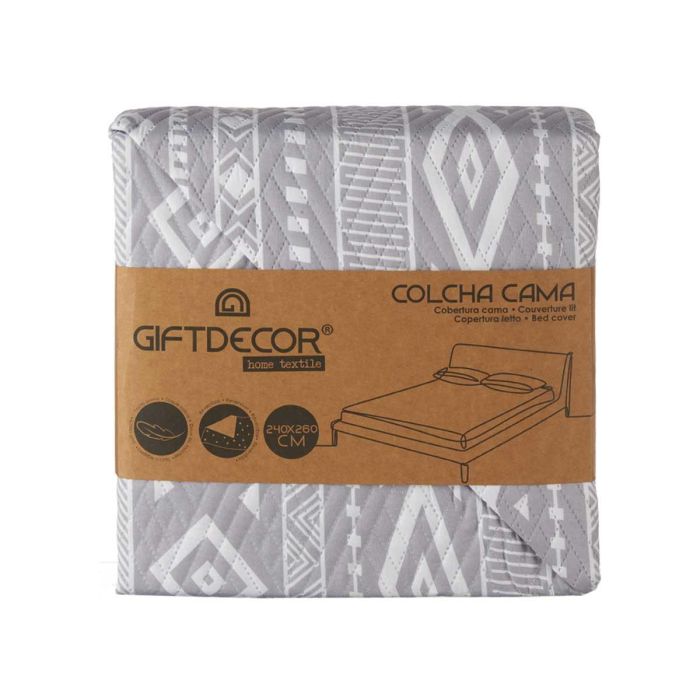 Colcha Reversible Giftdecor 240x260 cm - Blanco/Gris, 100% Poliéster (6 Unidades) 2 Colcha Reversible Giftdecor 240x260 cm - Blanco/Gris, 100% Poliéster (6 Unidades) 2