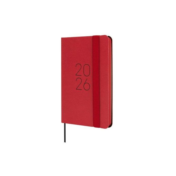 Agenda Anual (2026) Finocam Flexi Lisa Cosida Tapa Flexible Con Goma F2 82X127 S/V Apais. Rojo
