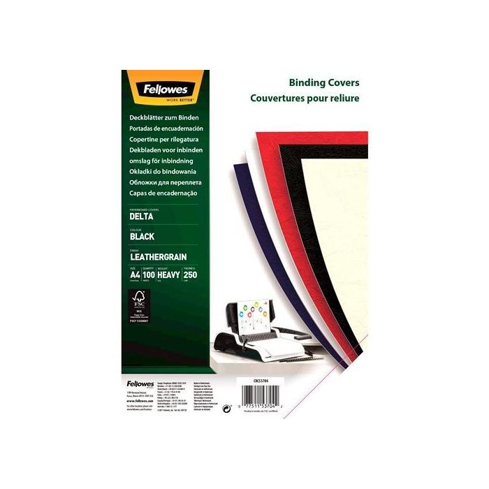 Fellowes Portadas Encuadernación A4 Cartón 250 gr Símil Piel Delta Cuero Fsc Negro Pack 100 Ud Fellowes Portadas Encuadernación A4 Cartón 250 gr Símil Piel Delta Cuero Fsc Negro Pack 100 Ud