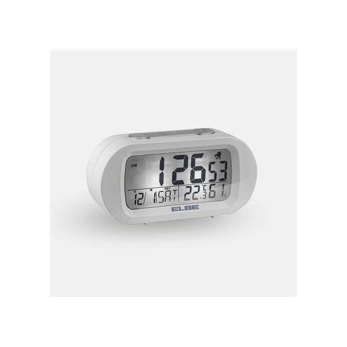 Reloj Despertador Temperatura Y Humedad Blanco Pantalla 9Cm ELBE RD-009-B 2