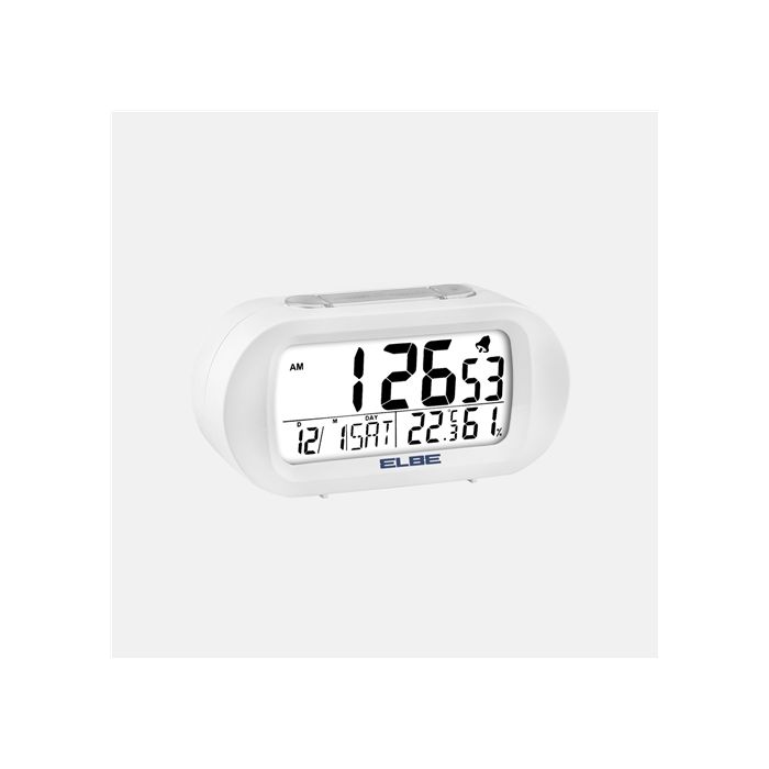Reloj Despertador Temperatura Y Humedad Blanco Pantalla 9Cm ELBE RD-009-B 3