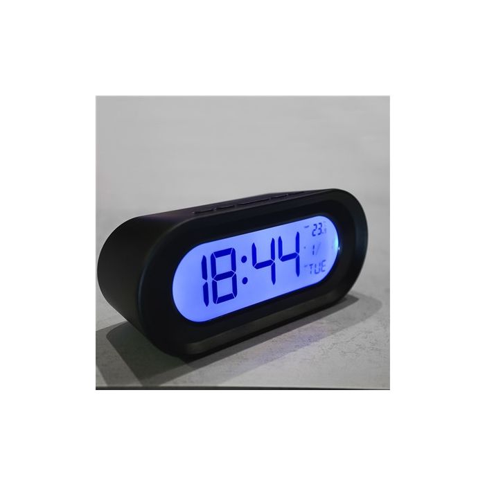 Reloj Despertador Negro Con Termómetro Y Calendario Pantalla 11Cm ELBE RD-700-N 3