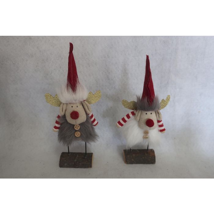 DKD Home Decor Figura Navidad Reno Alpina de Poliester Gris Blanco Rojo Dorado 23 cm (Surtido de 2 Unidades)