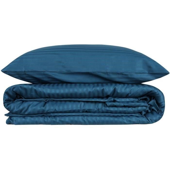 Juego de cama - 1 funda nórdica 220x240 cm + 2 fundas de almohada 60x60 cm - 100% algodón satén - Azul 2 Juego de cama - 1 funda nórdica 220x240 cm + 2 fundas de almohada 60x60 cm - 100% algodón satén - Azul 2