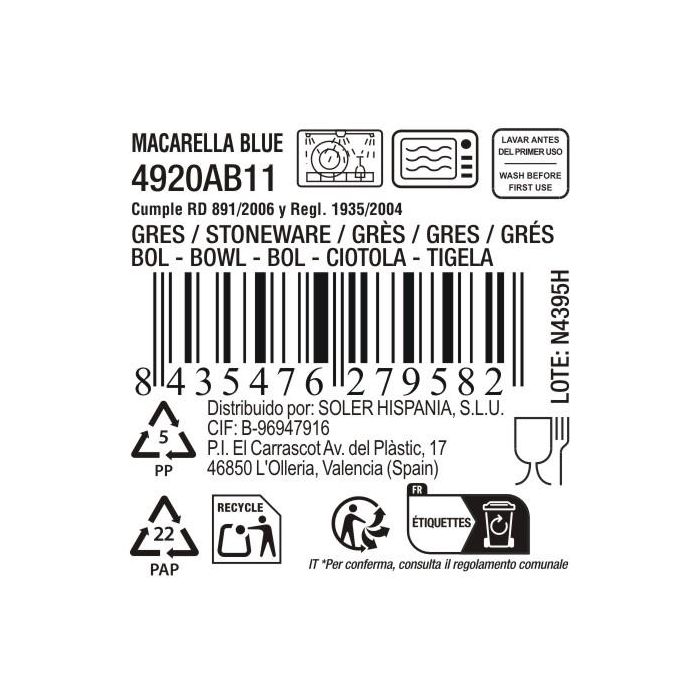 La Mediterranea Bol Macarella Blue 900 ml Ø 15.3x8.5 cm 3
