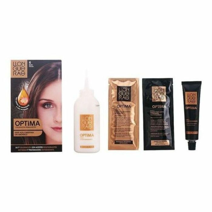 Llongueras OPTIMA Tinte de Pelo Coloración Permanente #6 Rubio Oscuro Sin Amoníaco, Cobertura Canas, Aceites Regenerantes 1 u