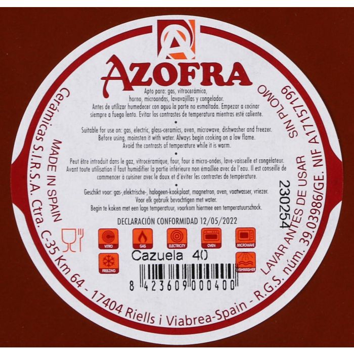 Cazuela de vitro 40 cm Azofra (2 Unidades) 3 Cazuela de vitro 40 cm Azofra (2 Unidades) 3