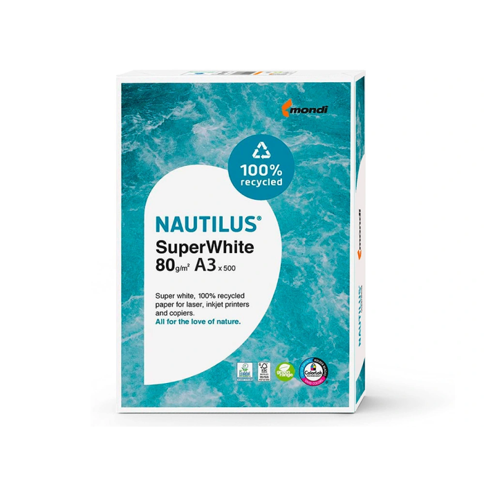 Nautilus Papel Multifuncion Superwhite 100% Reciclado Din A3 80 Gramos Paquete 500 Hojas 1 Nautilus Papel Multifuncion Superwhite 100% Reciclado Din A3 80 Gramos Paquete 500 Hojas 1