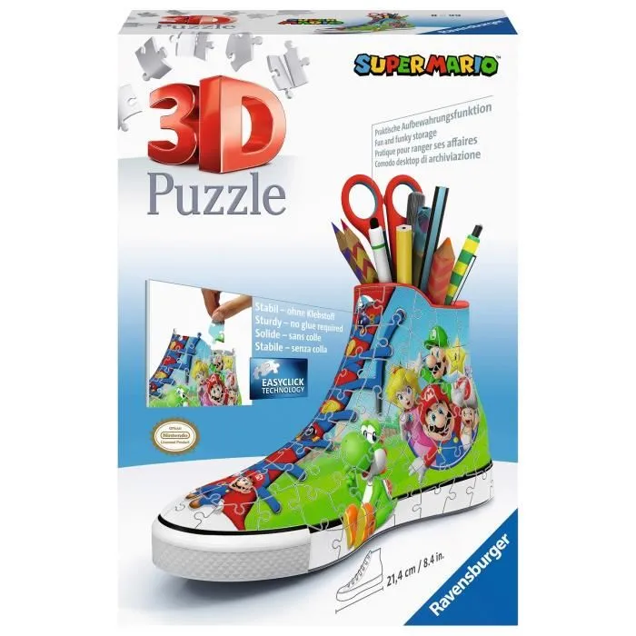 Ravensburger Puzzle 3D Sneaker Super Mario 112678, Portalápices Único con 108 Piezas
