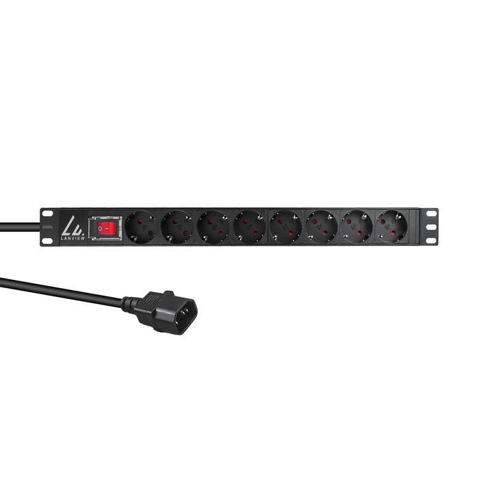 Lanview 19'' rack mount power strip, 1U, 16A with 8 x Schuko socket, C14 plug 1 Lanview 19'' rack mount power strip, 1U, 16A with 8 x Schuko socket, C14 plug 1