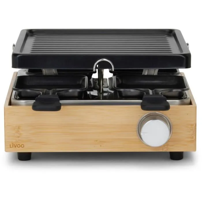 Livoo Raclette para 4 personas DOC311 800W con Bandeja Grill Antihaderente y Termostato Regulable 1