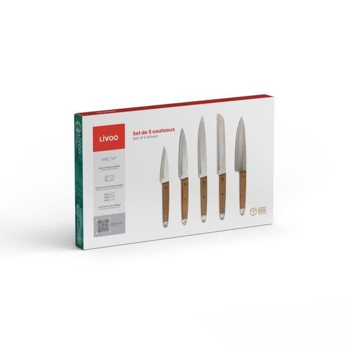 Livoo MEC129 Juego de 5 Cuchillos: Chef, Pan, Cocina, Rebanador y Mondador de Acero Inoxidable con Mango de Haya 2 Livoo MEC129 Juego de 5 Cuchillos: Chef, Pan, Cocina, Rebanador y Mondador de Acero Inoxidable con Mango de Haya 2