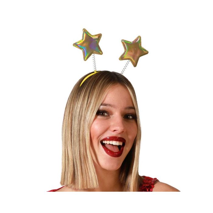 Diadema Con Estrellas Doradas Holográficas Sobre Resortes Accesorios Brillantes Fiesta Temática