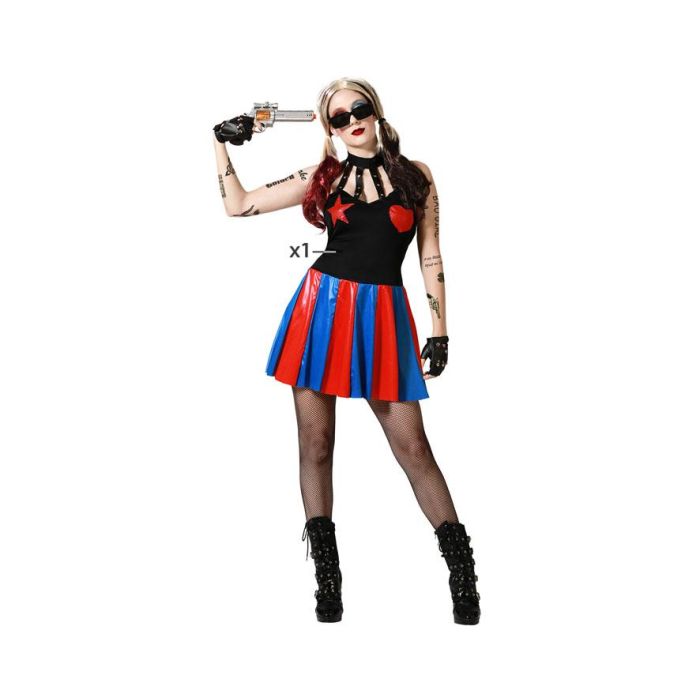 Disfraz Arlequín Bufón Vestido Negro Volantes Mujer Adulta Talla XS-S para Halloween Carnaval y Fiestas de Circo