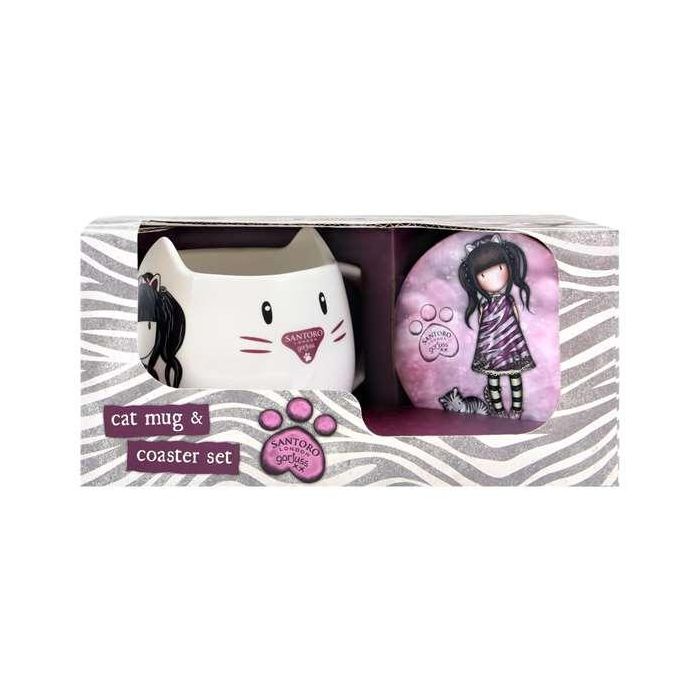 Taza con Plato Gorjuss Ruby wild Gris Cerámica Posavasos Taza Taza con Plato Gorjuss Ruby wild Gris Cerámica Posavasos Taza