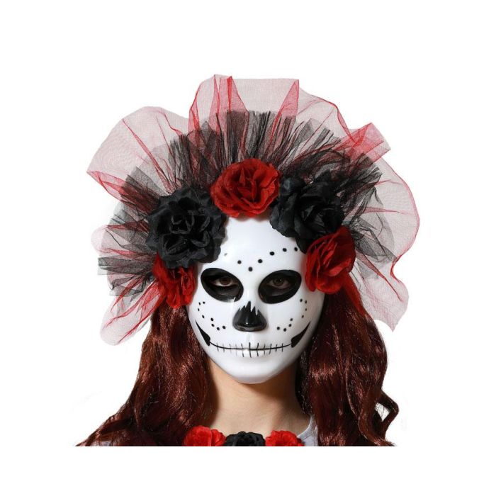 Mascara Halloween Flores Calavera Blanca