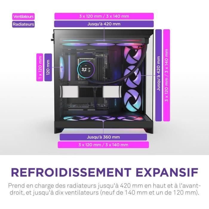 NZXT AAAUF41860 H9 Flow RGB - Caja de torre media, doble cámara, ventiladores RGB incluidos, negro 5